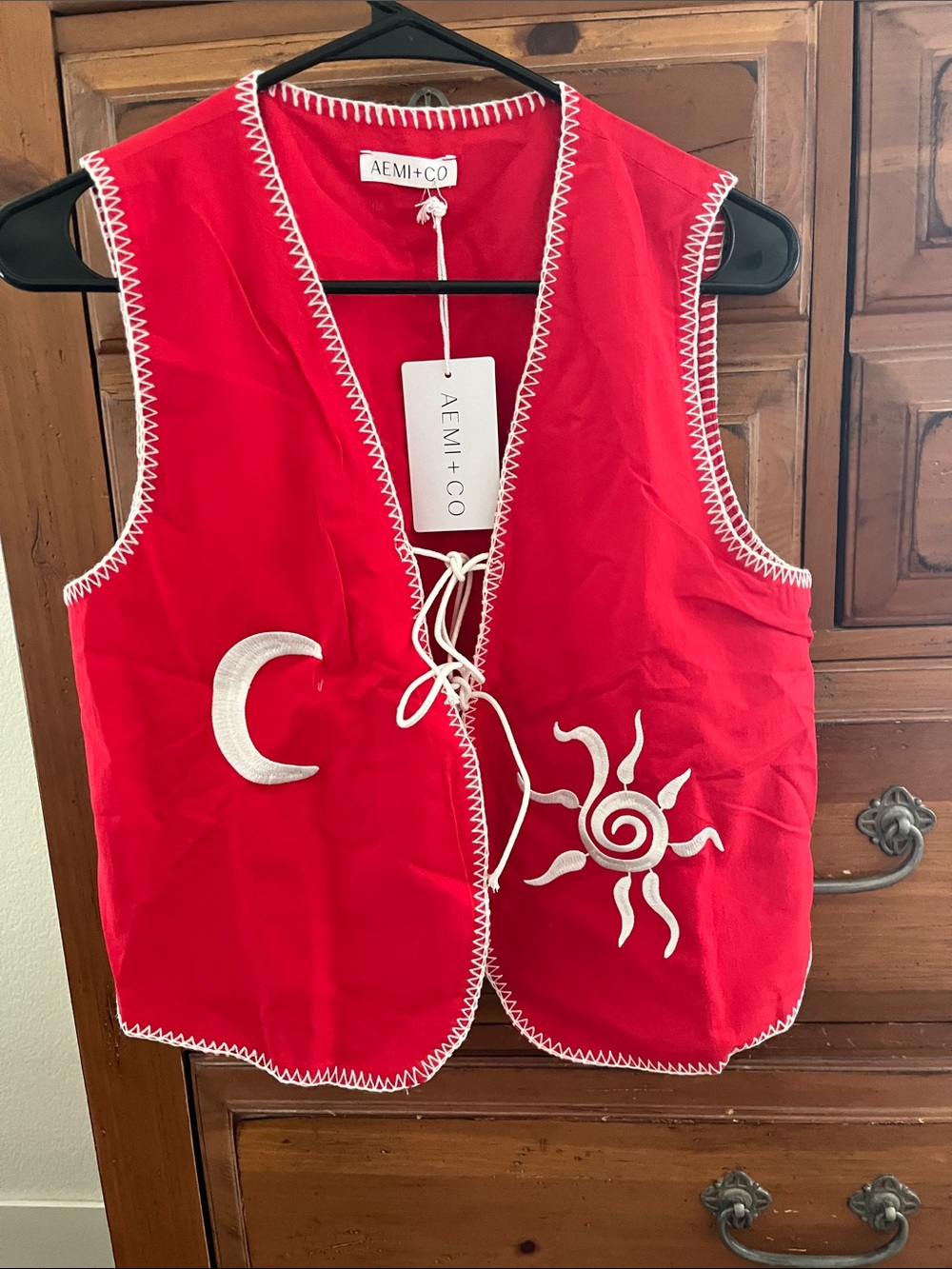 AEMI+CO Red Embroidered Sun & Moon Vest NWT